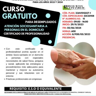 CURSO GRATUITO ATENCIÓN SOCIOSANITARIA A PERSONAS EN EL DOMICILIO